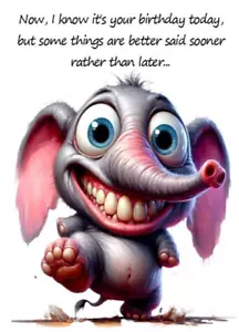 Open Happy Birthday A5 Sized Card Adult Humorous Funny Birthday Card Elephant - Picture 1 of 2