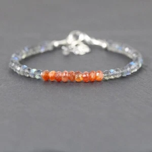 Brazalete de cuentas de piedras preciosas 100 % natural de piedra solar 4-5 mm rondelle facetadas - Imagen 1 de 4