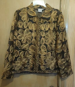 Parsley & Sage Jacket Womens Sm Gold Embroidery Flowers On Black Mesh Eye Hooks - Picture 1 of 9