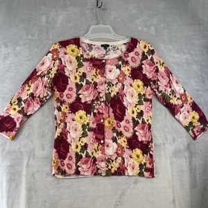 Talbots Strickjacke Pullover Damen M Blumen Rosen Knopfleiste 3/4 Arm Seidenmischung - Bild 1 von 14