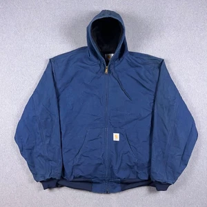 VTG Carhartt Jacket Mens 4XL Navy Blue Hooded Duck Canvas 90s USA J03 NVY - Picture 1 of 13
