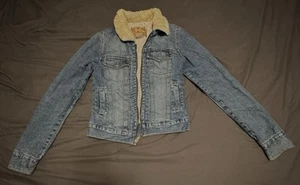 Vintage Hollister Jacket Womens XSmall Blue Denim Jean Sherpa Quilted Coat - Picture 1 of 5