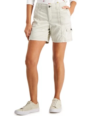 Style & Co Petite Cotton Mid Rise Zig Zag Stitch Cargo Shorts Stonewall Sz 6P - Image 1 of 3
