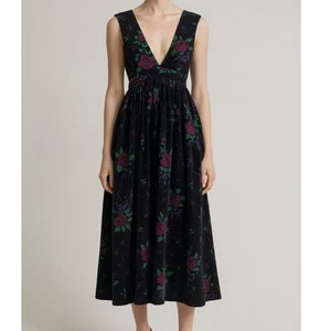 Cary San Francisco dramatic Plunging Velvet Black Floral Overall Dress Size 10 - Bild 1 von 5
