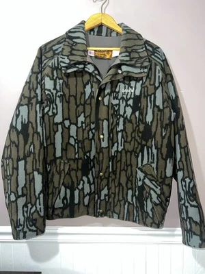 CHAQUETA ABRIGO CAMUFLAJE POLAR TREBARK COLA BLANCA VINTAGE CABELAS Hecho en EE. UU. CAZA Foto 1 de 4