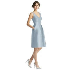 Alfred Sung V-Neck Pleated Skirt Cocktail Dress With Pockets 0 NWT - Picture 1 of 10