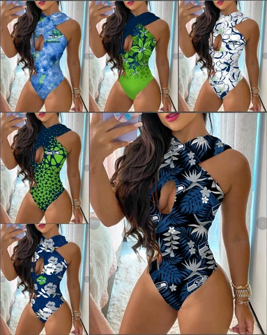Seattle Seahawks One Piece Halter Neck Bathing Suit Cutout Swimsuit Fans Gift Cover
