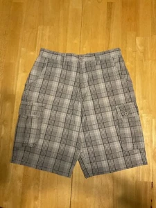 Beverly Hills Polo Club Cargo Shorts Gray Plaid 100% Cotton Men's Size 30 - Picture 1 of 9