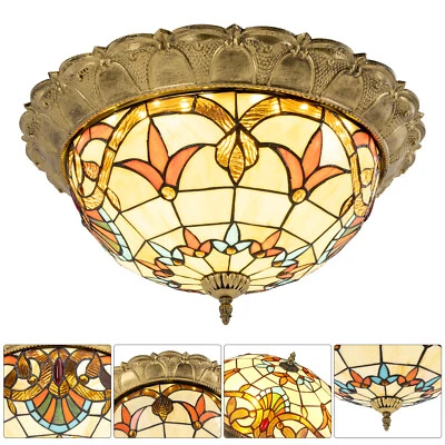 Lámpara colgante estilo tazón Tiffany lámpara de araña arte pantalla de vidrio luz de techo Foto 1 de 4