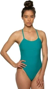Fixed Cross Back Womens Athletic One Piece Swimsuit Medium Teal/Green Beach - Picture 1 of 6