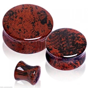 PAIR-Stone Obsidian Mahogany Saddle Flare Ear Plugs 03mm/8 Gauge  - Picture 1 of 4