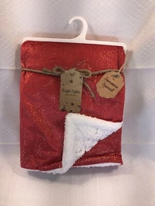 Baby Red Velour Blanket Holiday Santa Christmas 30 x 40in Gold Sparkles Girl Boy - Picture 1 of 8
