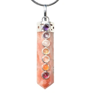 CHARGED 7 Chakra Himalayan Sunstone Point Pendant + 20" Stainless Steel Chain - Picture 1 of 8
