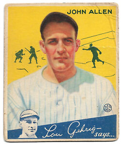 1934 Goudey - Johnny Allen - #42 Rookie RC New York Yankees PR-FR