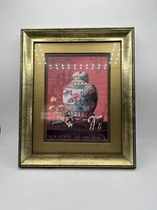 Vintage Nel Cary Framed Oriental Art Boho 70’s MCM 11x9 inches - Picture 1 of 5