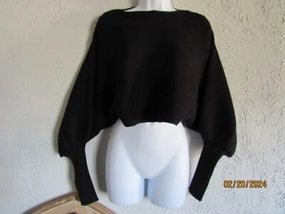Zara Nuevo Con Etiquetas Talla M Negro Super Recortado Manga Dolman Suéter Puños Estrechos Único Foto 1 de 4