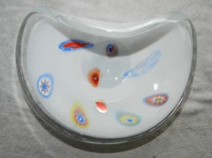 Modernist Millefiori Folded Opaque Art Glass Bowl Dish 11" x  8" Murano With tag - Picture 1 of 12