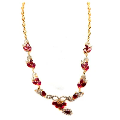 Gemstone Heated Red Ruby & White Zircon Necklace 17" 925 Sterling Silver - Image 1 of 4