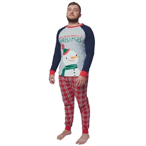 Schneemann Weihnachten Festlich Pyjama Erwachsene Herren S M L XL 2XL PJ Set Nachtwäsche Marineblau - Bild 1 von 4