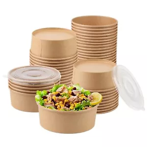 36oz 50 Sets Large Kraft Paper Bowls With Lids Disposable Bowls With Lids Paper - Picture 1 of 5