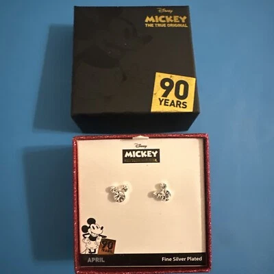 Disney Mickey 90 Years Fine Silver Plated Earrings April Birthstone- New In Box - Image 1 of 4