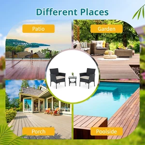 3 Piece Patio Porch Furniture Sets PE Rattan Wicker Chairs with Table Outdoor... - Picture 1 of 12