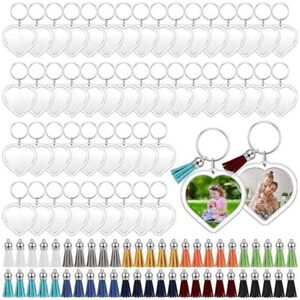 Pack of 50 Heart Shaped Keychain Durable Blank Photo Frame Key Rings Pendant