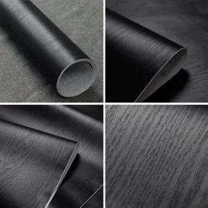 3m Black Wood Grain Vinyl Wrap Film Sticker Kitchen Cupboard Doors Furniture - Picture 1 of 10