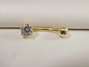 14K REAL SOLID YELLOW GOLD 5MM ROUND STONE  BODY BELLY BUTTON RING PIERCING - Picture 1 of 12