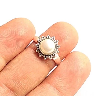 Pearl 925 Sterling Silver Handmade Beautiful Fine  Ring All Size Available - Image 1 of 4