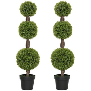 Set of 2 Artificial Ball Boxwood Topiary Trees Fake Plant in Pot for Living Room - Picture 1 of 11