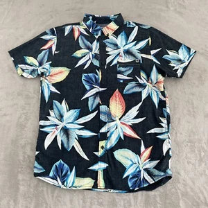 Rip Curl Shirt Men Medium Black Flora Hawaiian AOP Reverse Print Surf Beach NWOT - Picture 1 of 6