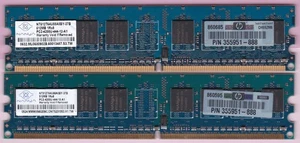 1GB 2x512MB PC2-4200 NANYA DDR2-533 NT512T64U88A0BY-37B BLUE HP 355951-888 KIT - Picture 1 of 3
