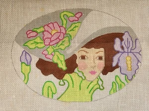 Vintage~Victorian Lady ~Flowered Bonnet~Fancy Hat~Needlepoint Canvas~Small - Picture 1 of 2