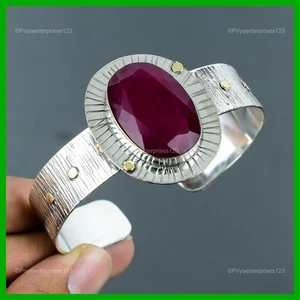 Sterling Silver Oval Natural Kashmir Rubi Sister Artisan Bezel Bangle Bracelet - Picture 1 of 11