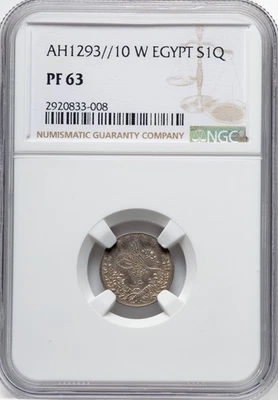 EGYPT - OTTOMAN , PROOF 1 QIRSH ABDUL HAMID II 1293/10 AH - NGC PF 63 , RARES - Image 1 of 2