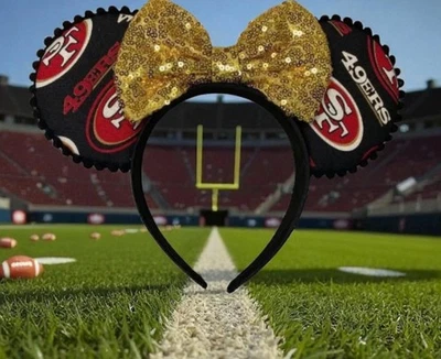 Orejas de ratón HECHAS A MANO/NFL/NFC West Mouse Orejas/49ers/San Francisco/Tela negra Foto 1 de 4