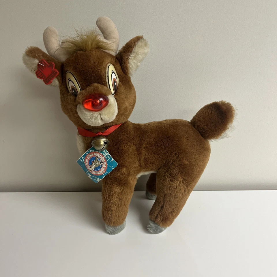 "Etiquetas de peluche de peluche de reno nariz roja Applause Rodolph el 215122 14""" Foto 1 de 4