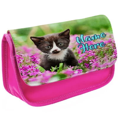 Personalised Cat Pencil Case Girls Pink School Stationary Bag Cute Kitten SH147 - Image 1 of 4