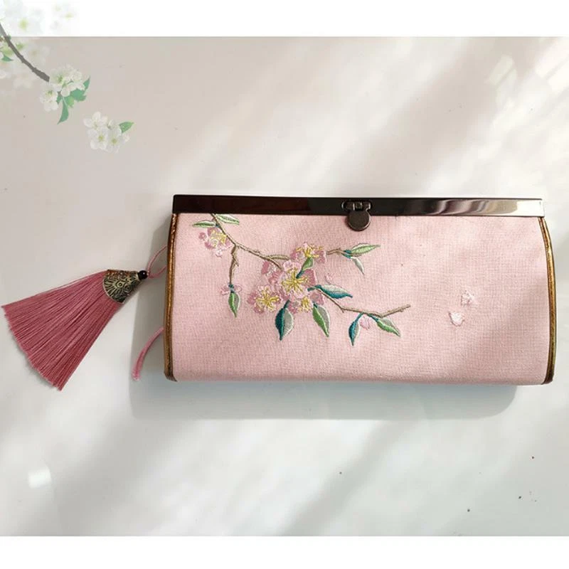 Retro Bordado Flores Mujeres Hebilla Monedero Monedero Identificación Tarjeta Dama Cartera Larga Foto 1 de 3