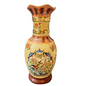 Geriffelte Satsuma Vase Vögel Japanisch Strukturiert Gold Handbemalt Atemberaubend - Bild 1 von 7