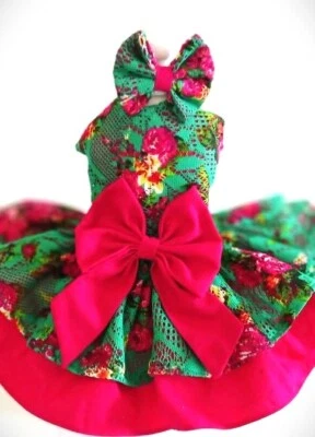 VESTIDO ARNÊS CACHORRO VERDE E ROSA ESCURO NOVO FEITO À MÃO FRETE GRÁTIS - Imagem 1 de 4