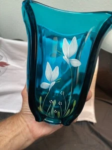 Fenton Art Glass Butterfly Minuet Square Vase 2005 6155 EF Dark Turquoise - Picture 1 of 18