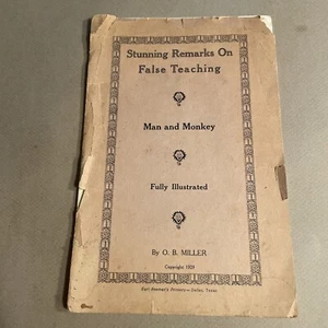 Man And Monkey 1929 O B Miller Stunning Remarks On False Teaching Evolution - Picture 1 of 4