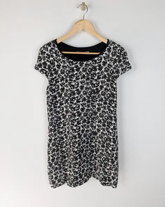 SCANLAN THEODORE Womens Dress Sz8 Black Floral Cap Sleeve Silk Linen Blend Shift - Picture 1 of 8