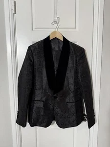 Boys Suits for Kids Size 16 Black Embossed 3 Pieces Tuxedo - Picture 1 of 4