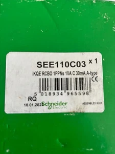 NEW SCHNEIDER IKQE SEE110C03 C10 10 AMP 30mA 10KA SINGLE POLE RCBO. - Picture 1 of 1