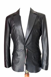 Men's Real Lambskin Leather Blazer Handcraft Coat Long Lapel Black Casual Jacket - Picture 1 of 6