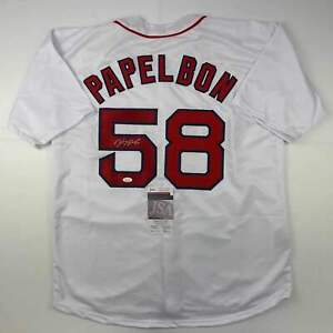 Autographed/Signed Jonathan Papelbon Boston White Baseball Jersey JSA COA