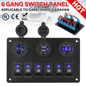 6 Gang 12V Switch Panel Control USB ON-OFF LED Rocker Toggle For Car Boat Marine - Picture 1 of 12